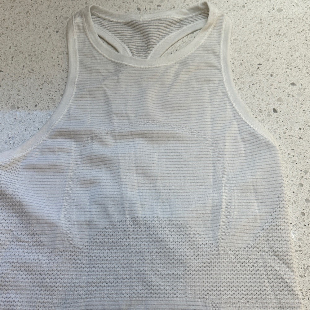 Lululemon athletica White Tank Top with subtle grey stripes and venting